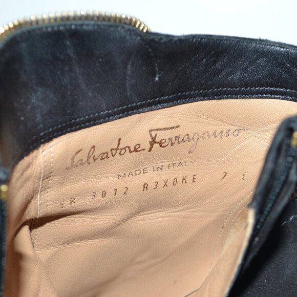 Salvatore Ferragamo Black Suede Zipper Peep Toe 'Riona' Booties SIZE 7 (EU 37) - Picture 9 of 9